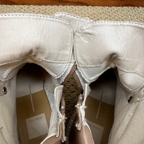 Dolce Vita Hammi Chunky Heel Platform Military Booties Cafe Multi Canvas Tan 7.5 - Picture 11 of 13